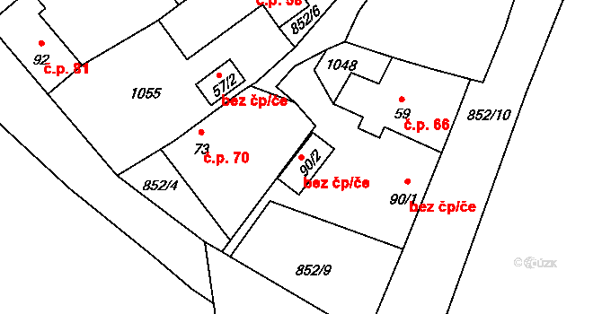 Záboří 48413283 na parcele st. 90/2 v KÚ Záboří u Blatné, Katastrální mapa