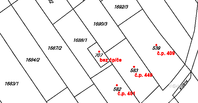 Březolupy 48465283 na parcele st. 707 v KÚ Březolupy, Katastrální mapa
