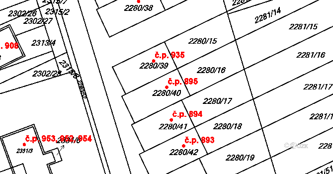Nivnice 895 na parcele st. 2280/40 v KÚ Nivnice, Katastrální mapa