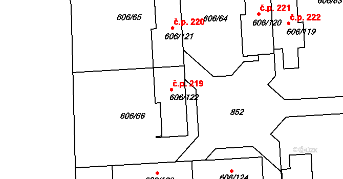 Drahelice 219, Nymburk na parcele st. 606/122 v KÚ Drahelice, Katastrální mapa
