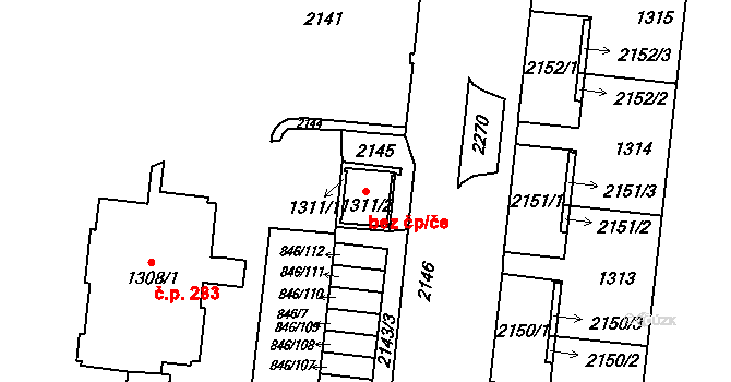 Brno 54430283 na parcele st. 1311/2 v KÚ Kohoutovice, Katastrální mapa