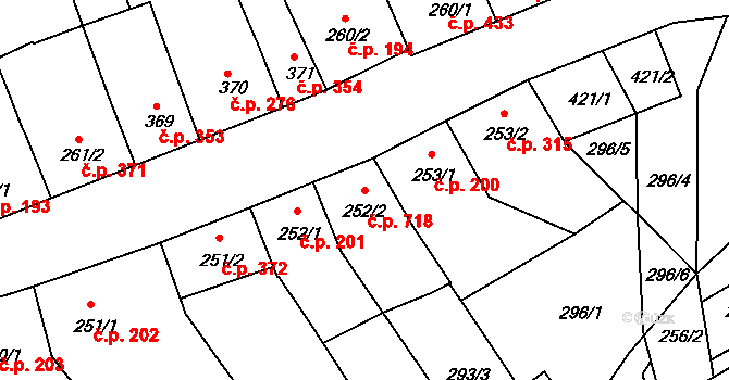 Milevsko 718 na parcele st. 252/2 v KÚ Milevsko, Katastrální mapa