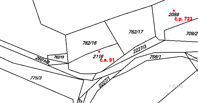 Beroun-Závodí 91, Beroun na parcele st. 2116 v KÚ Beroun, Katastrální mapa
