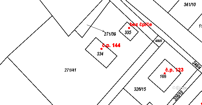 Konětopy 144 na parcele st. 334 v KÚ Konětopy, Katastrální mapa