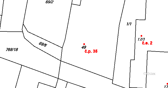 Křakov 35, Mířkov na parcele st. 49 v KÚ Křakov, Katastrální mapa