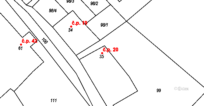 Slotov 20, Heřmanice na parcele st. 35 v KÚ Slotov, Katastrální mapa