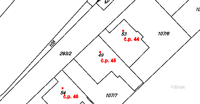 Čepí 45 na parcele st. 49 v KÚ Čepí, Katastrální mapa