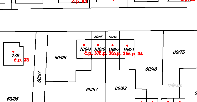 Kájov 36 na parcele st. 166/3 v KÚ Křenov u Kájova, Katastrální mapa