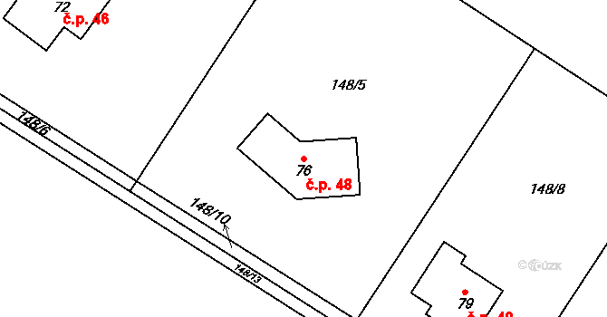 Vestec 48, Zaloňov na parcele st. 76 v KÚ Vestec u Jaroměře, Katastrální mapa