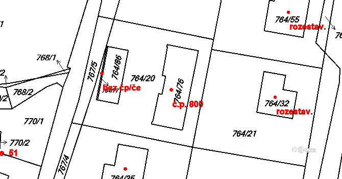 Liberec XXV-Vesec 800, Liberec na parcele st. 764/76 v KÚ Vesec u Liberce, Katastrální mapa