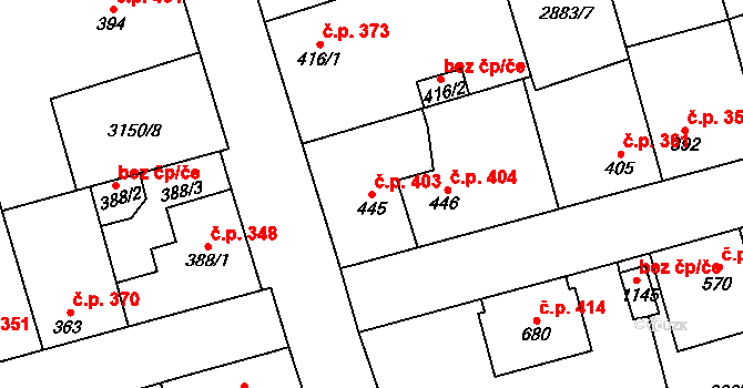 Kryry 403 na parcele st. 445 v KÚ Kryry, Katastrální mapa