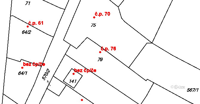 Horšice 76 na parcele st. 79 v KÚ Horšice, Katastrální mapa