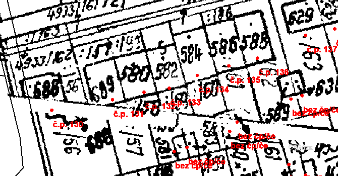 Pasohlávky 133 na parcele st. 582 v KÚ Pasohlávky, Katastrální mapa