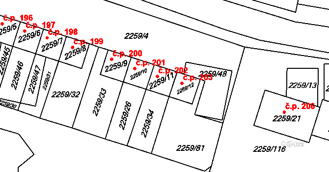 Litobratřice 202 na parcele st. 2259/11 v KÚ Litobratřice, Katastrální mapa