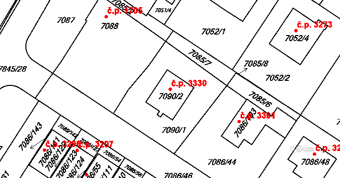 Mělník 3330 na parcele st. 7090/2 v KÚ Mělník, Katastrální mapa