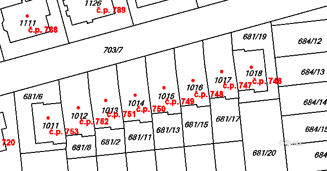 Lišov 749 na parcele st. 1015 v KÚ Lišov, Katastrální mapa