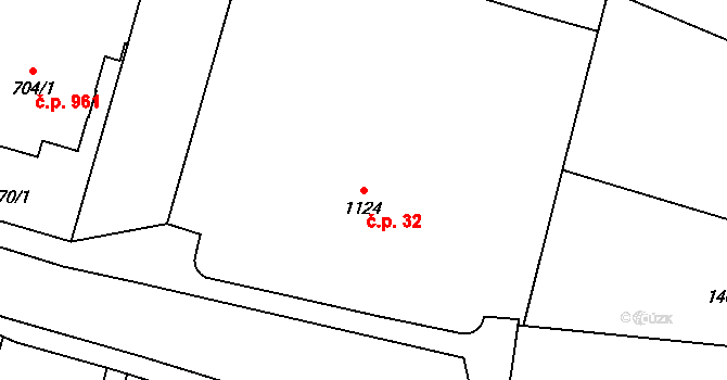 Jablonec nad Nisou 32 na parcele st. 1124 v KÚ Jablonec nad Nisou, Katastrální mapa