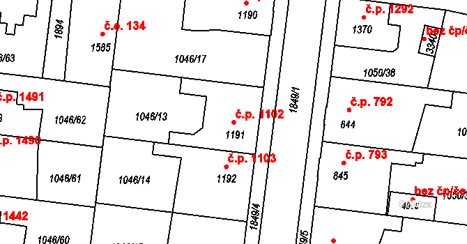 Nymburk 1102 na parcele st. 1191 v KÚ Nymburk, Katastrální mapa