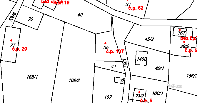 Horní Světlá 107, Mařenice na parcele st. 35 v KÚ Horní Světlá pod Luží, Katastrální mapa