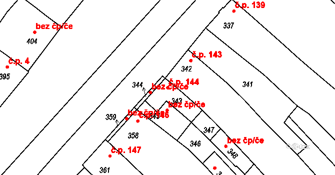Sudoměřice 144 na parcele st. 343 v KÚ Sudoměřice, Katastrální mapa