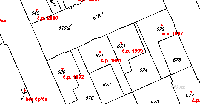 Kladno 1991 na parcele st. 671 v KÚ Kladno, Katastrální mapa