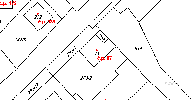Mratín 67 na parcele st. 71 v KÚ Mratín, Katastrální mapa