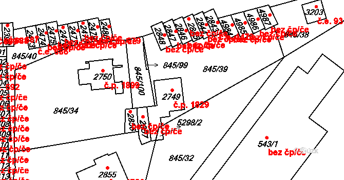 Blansko 1829 na parcele st. 2749 v KÚ Blansko, Katastrální mapa
