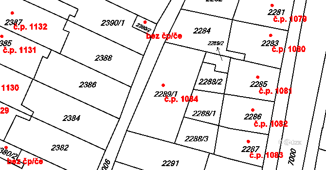 Boskovice 1084 na parcele st. 2289/1 v KÚ Boskovice, Katastrální mapa