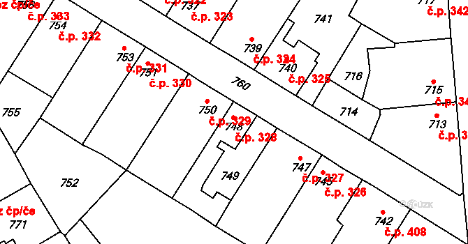 Kosmonosy 328 na parcele st. 748 v KÚ Kosmonosy, Katastrální mapa