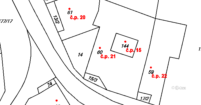 Hořiněves 21 na parcele st. 60 v KÚ Hořiněves, Katastrální mapa