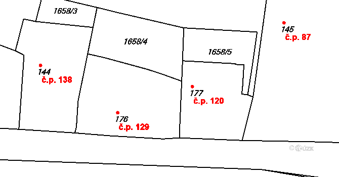 Sychrov 120, Rosovice na parcele st. 177/1 v KÚ Rosovice, Katastrální mapa