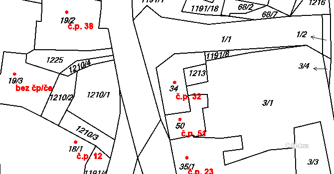 Litochovice nad Labem 32, Prackovice nad Labem na parcele st. 34 v KÚ Litochovice nad Labem, Katastrální mapa