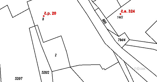 Řepčice 20, Třebušín na parcele st. 8 v KÚ Řepčice, Katastrální mapa