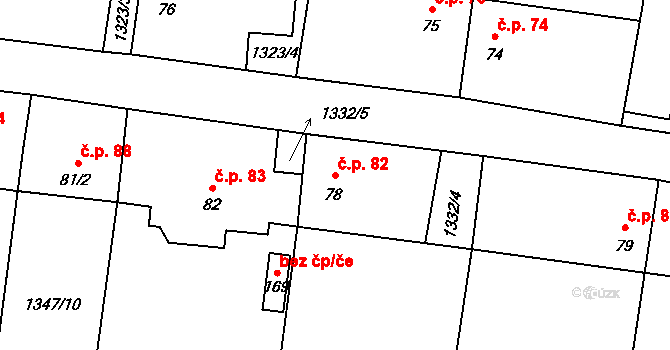 Vrbice 82 na parcele st. 78 v KÚ Vrbice u Roudnice nad Labem, Katastrální mapa