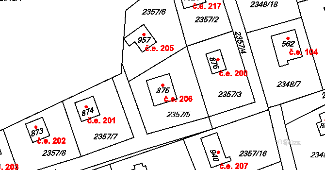 Nespeky 206 na parcele st. 875 v KÚ Nespeky, Katastrální mapa