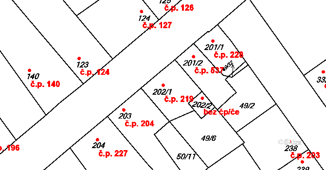 Litol 219, Lysá nad Labem na parcele st. 202/1 v KÚ Litol, Katastrální mapa