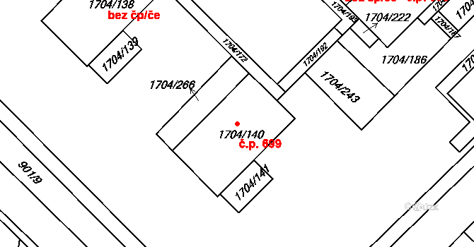 Miřetice u Klášterce nad Ohří 699, Klášterec nad Ohří na parcele st. 1704/140 v KÚ Miřetice u Klášterce nad Ohří, Katastrální mapa