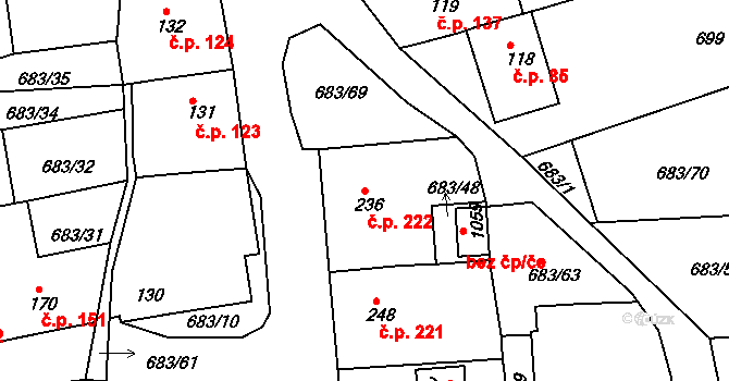 Bohosudov 222, Krupka na parcele st. 236 v KÚ Bohosudov, Katastrální mapa