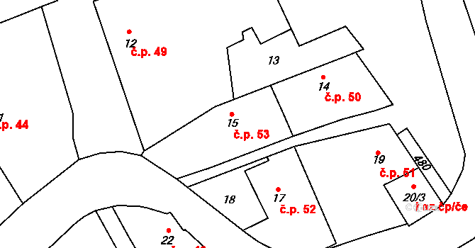 Boňov 53, Jaroměřice nad Rokytnou na parcele st. 15 v KÚ Boňov, Katastrální mapa