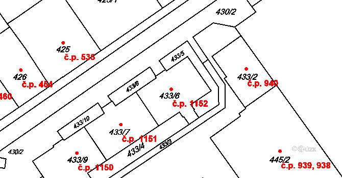 Nový Bohumín 1152, Bohumín na parcele st. 433/6 v KÚ Nový Bohumín, Katastrální mapa