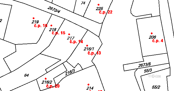 Chrudim IV 13, Chrudim na parcele st. 216/1 v KÚ Chrudim, Katastrální mapa