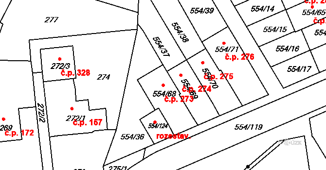 Čekanice 273, Tábor na parcele st. 554/68 v KÚ Čekanice u Tábora, Katastrální mapa