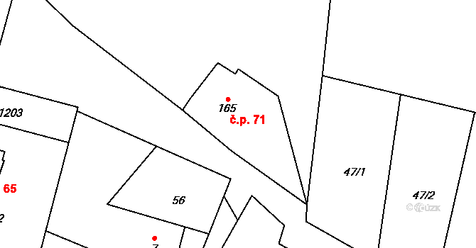 Žerotín 71 na parcele st. 165 v KÚ Žerotín u Panenského Týnce, Katastrální mapa