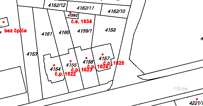 Teplice 1625 na parcele st. 4157 v KÚ Teplice, Katastrální mapa