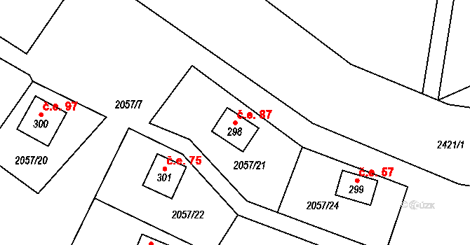 Šindelová 87 na parcele st. 298 v KÚ Milíře u Šindelové, Katastrální mapa