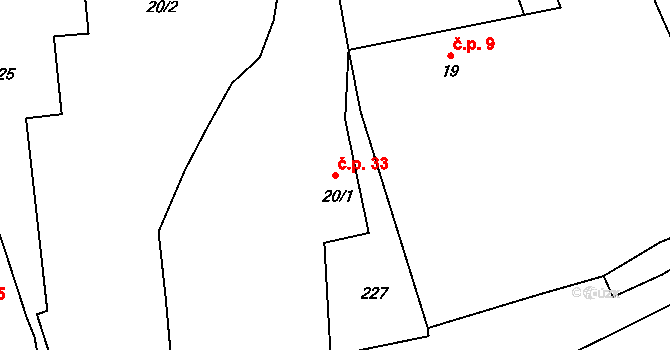 Lejšovka 33 na parcele st. 20/1 v KÚ Lejšovka, Katastrální mapa