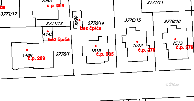 Klatovy IV 205, Klatovy na parcele st. 1319 v KÚ Klatovy, Katastrální mapa