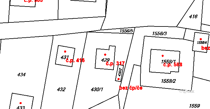 Jablůnka 317 na parcele st. 429 v KÚ Jablůnka, Katastrální mapa