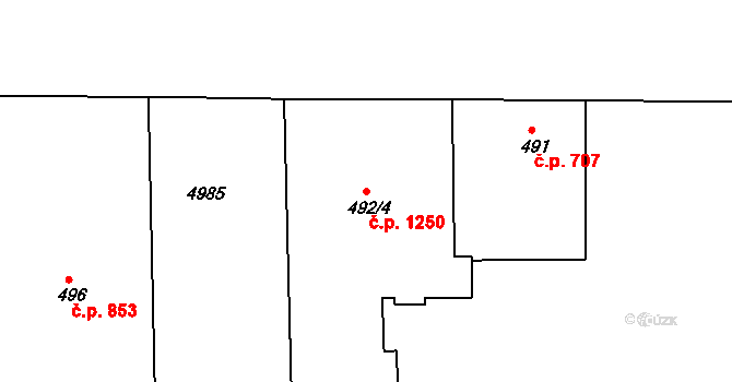 Smíchov 1250, Praha na parcele st. 492/4 v KÚ Smíchov, Katastrální mapa