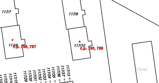 Ruzyně 789,790, Praha na parcele st. 117/9 v KÚ Ruzyně, Katastrální mapa